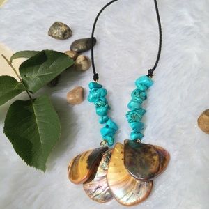 Amber Seashells & Turquoise Stone Rope Choker CCO